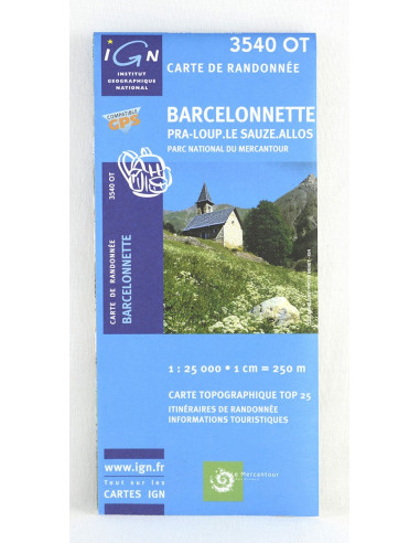 carte IGN TOP 25 3540OT Barcelonnette, Pra Loup, Le Sauze, Allos Parc national du Mercantour