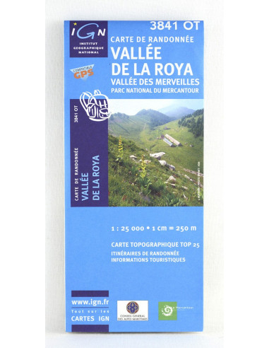 carte IGN TOP 25 3841 OT Vallée de la Roya, vallée des Merveilles Parc national du Mercantour