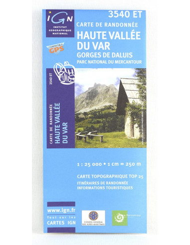 carte IGN TOP 3540 ET haute vallée du Var, gorges de Daluis, parc national du Mercantour