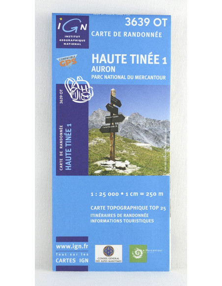 carte IGN TOP 25 3639 OT haute Tinée 1, Auron, Parc national du Mercantour